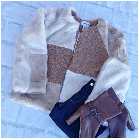 FOR THE REPUBLIC Chic Faux Mixed Fur Jacket Coat - Picture 2 of 12